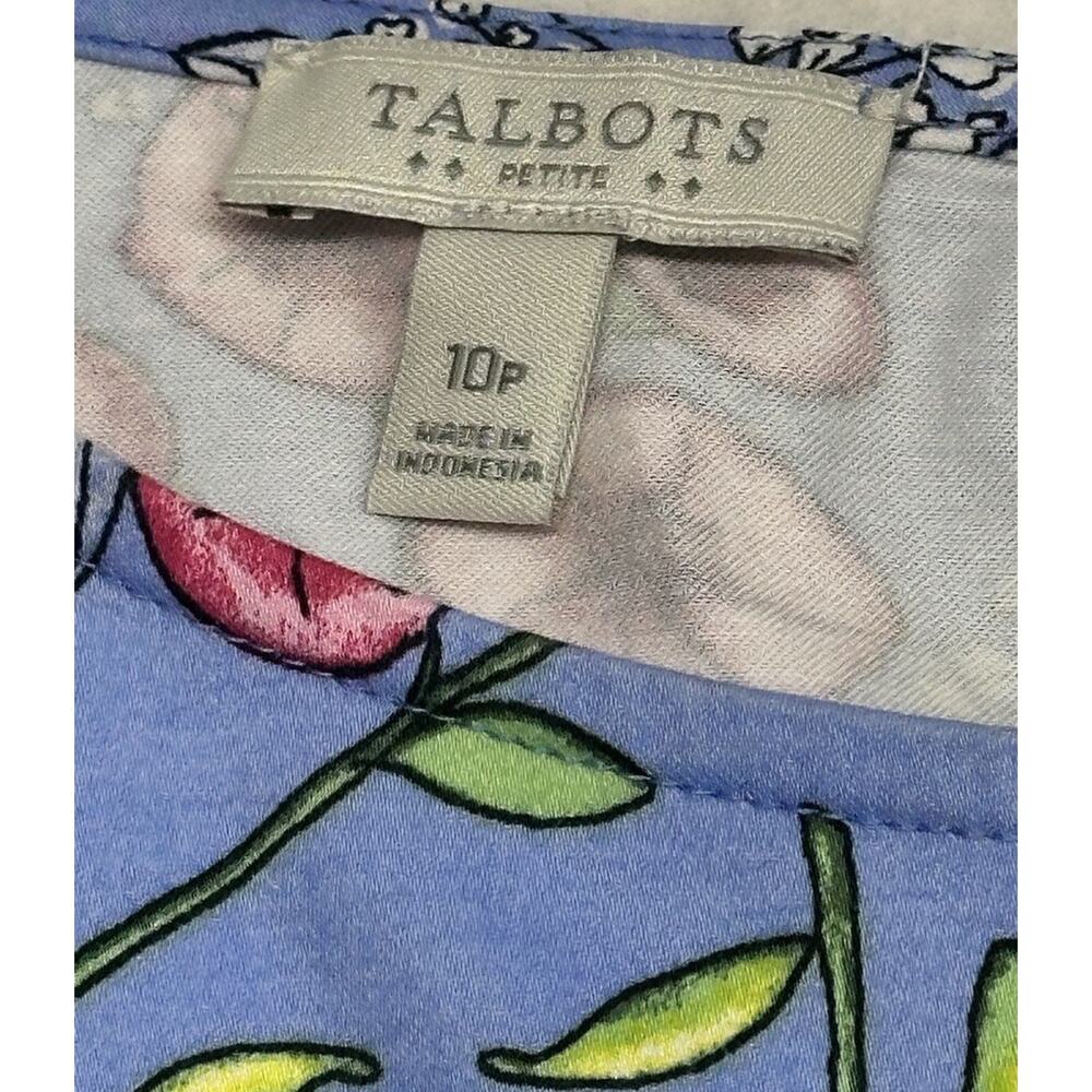 Talbots Dress Womens 10 Petite Blue Floral Spring Print Cotton Zip Back Cotton - Picture 2 of 6